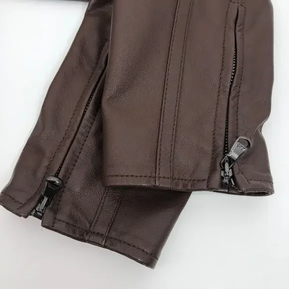 Robert Comstock Leather Jacket Moto Racer Biker Womens 42 / M Fitted Brown Italy - Picture 12 of 14